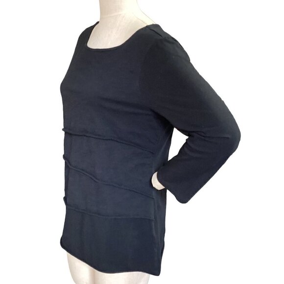 HabitaT 3/4-Sleeve Layered Ruffle Top Black Stretch Cotton Sz L #163B - Picture 3 of 8